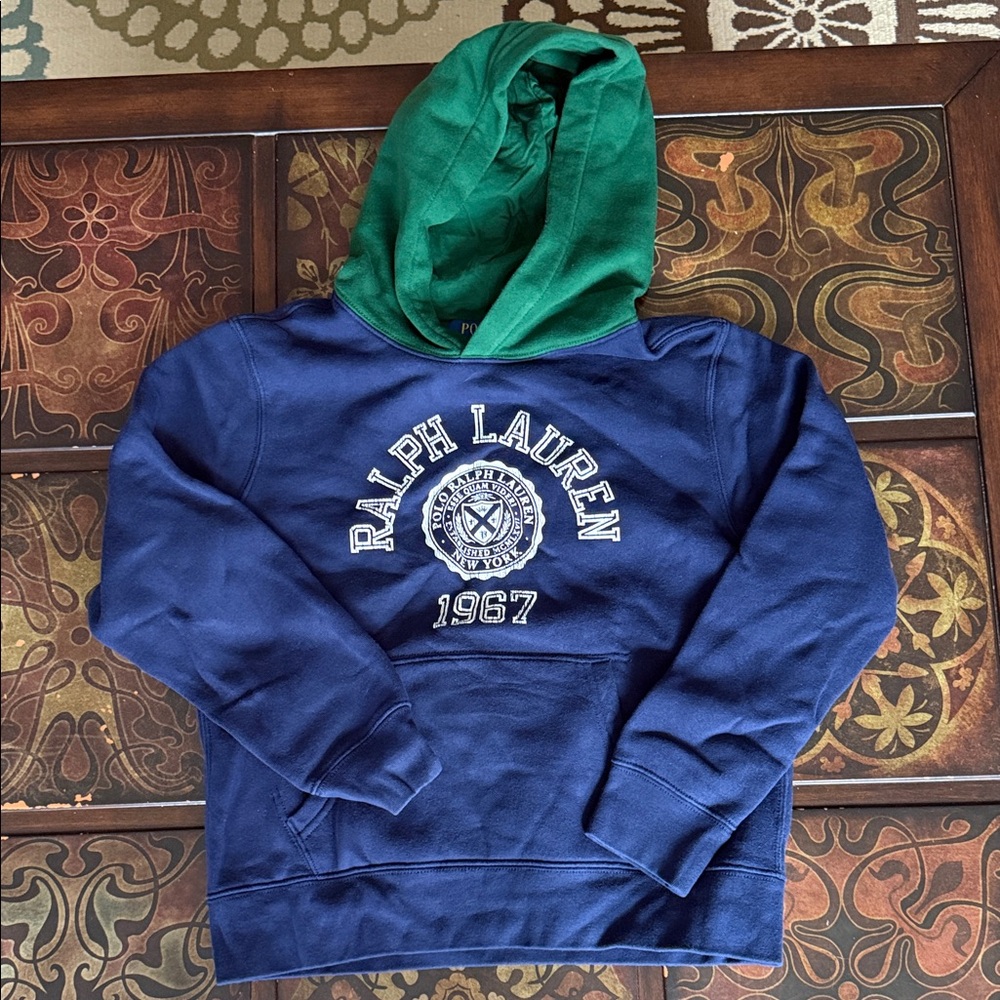 Ralph Lauren Blue Crewneck Sweatshirt with Green Hood